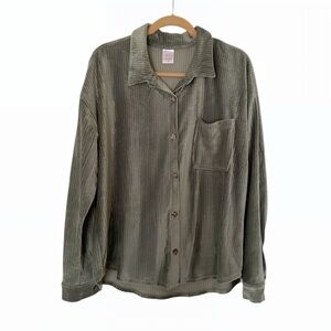 No Boundaries | Corduroy Button Up Long Sleeve Shirt Shacket in Olive Green